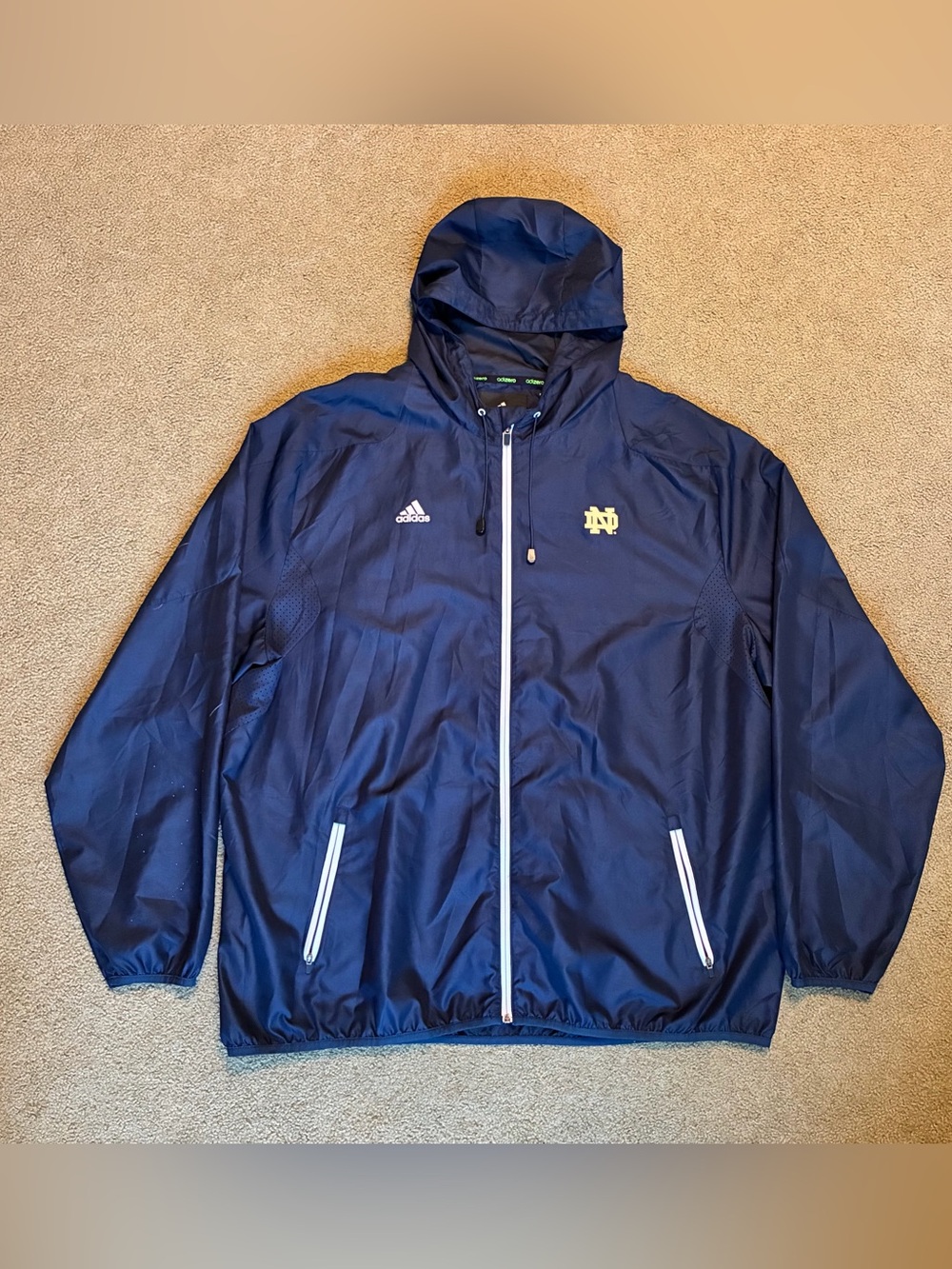 Adidas Notre Dame Fighting Irish Windbreaker Jacket Men’s 4XL Mesh Lined Hooded